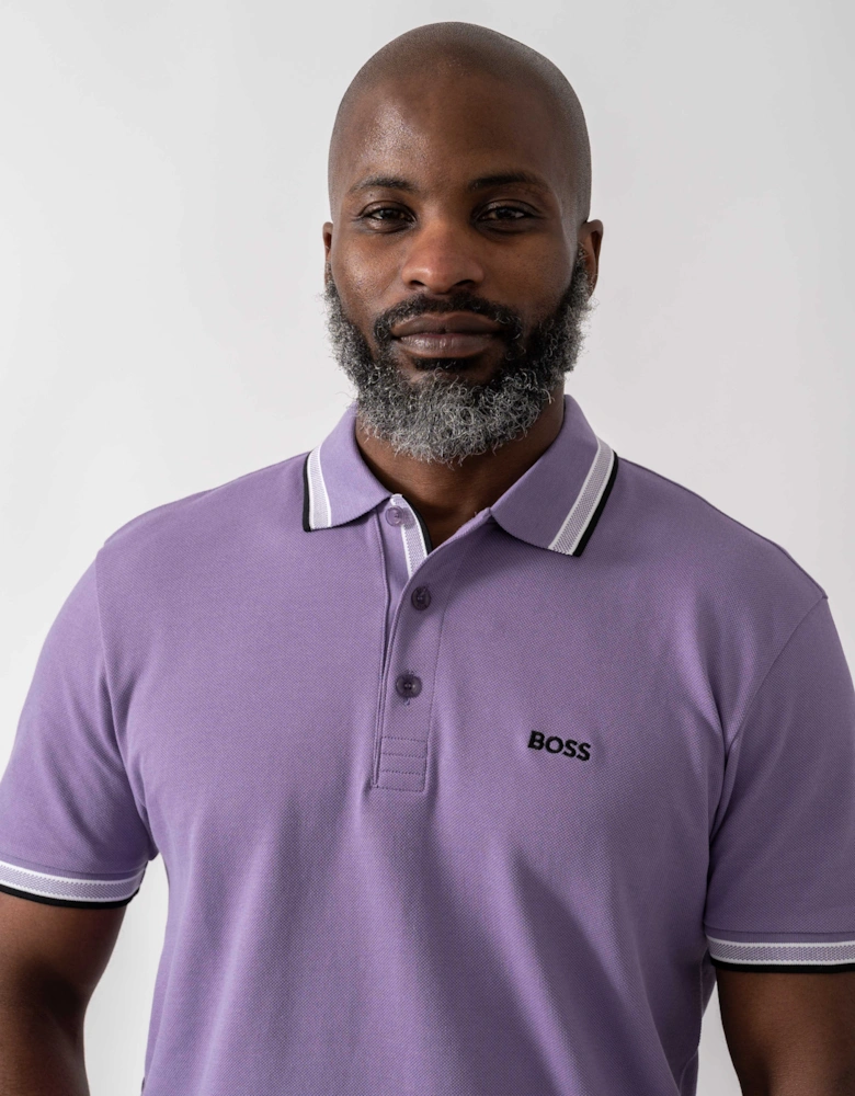 BOSS Green Paddy Mens Cotton-Piqué Polo Shirt with Contrast Logo - Bright Purple 521
