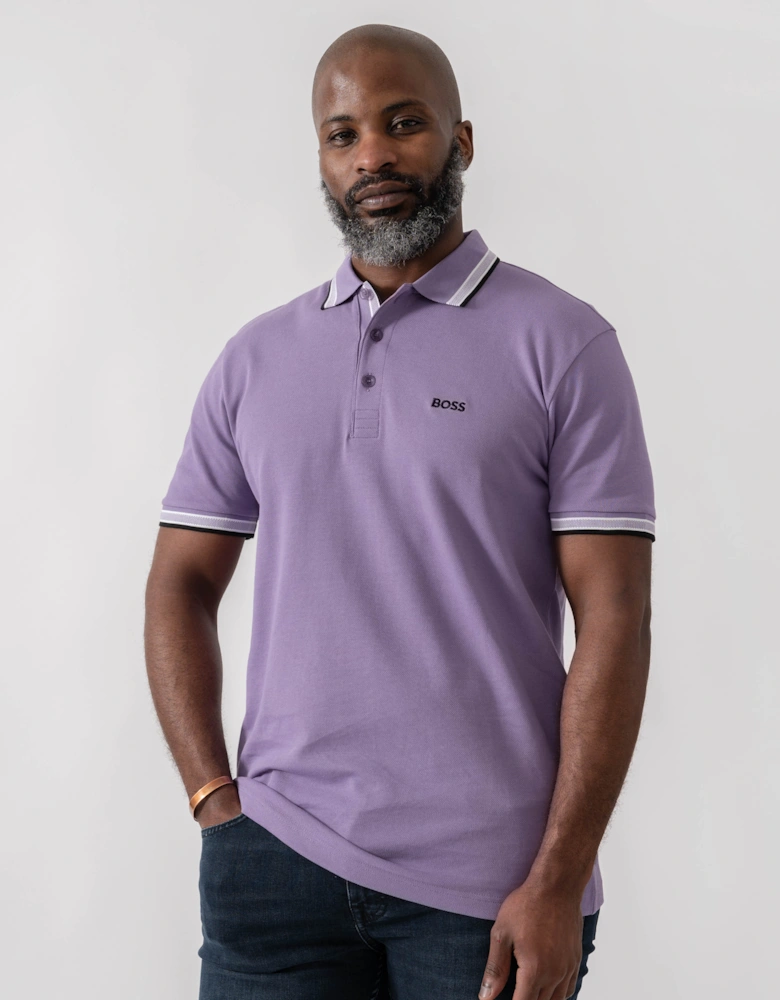 BOSS Green Paddy Mens Cotton-Piqué Polo Shirt with Contrast Logo - Bright Purple 521