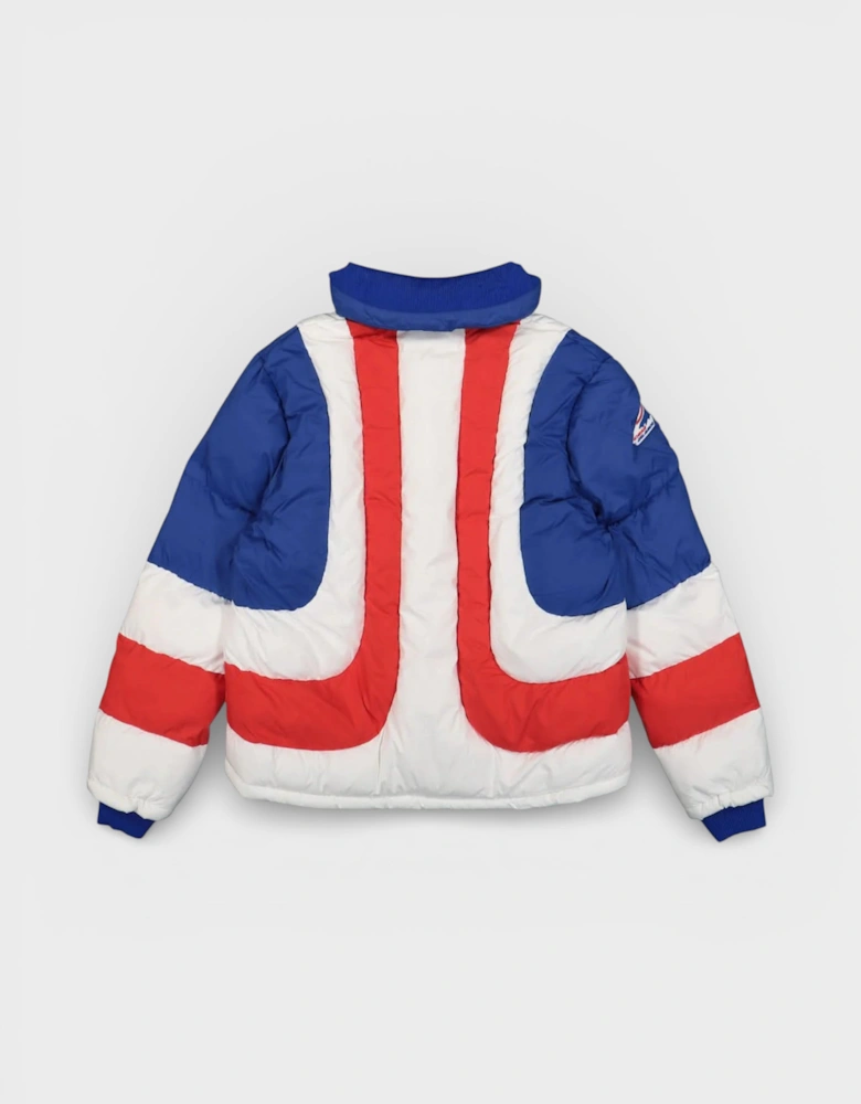 Curve Panel Puffer Jacket Red White Blue