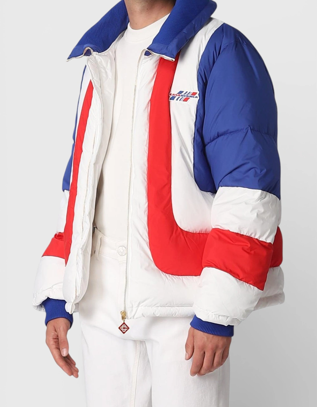 Curve Panel Puffer Jacket Red White Blue