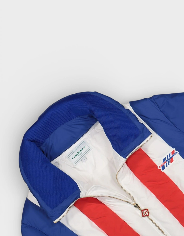 Curve Panel Puffer Jacket Red White Blue
