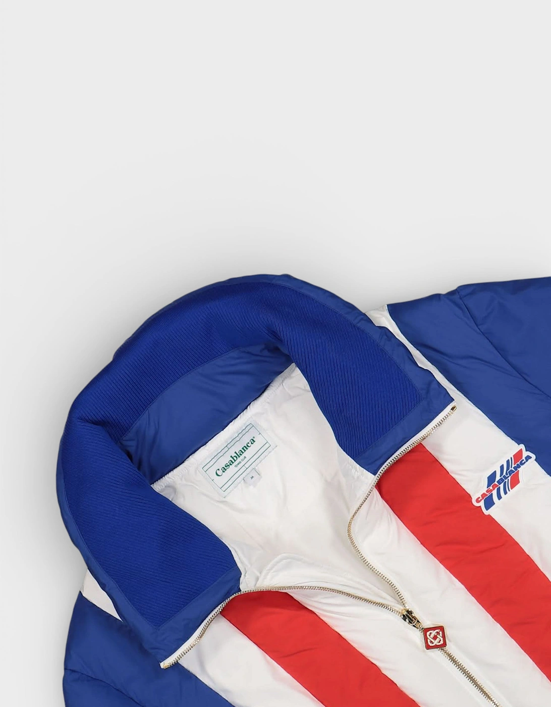 Curve Panel Puffer Jacket Red White Blue