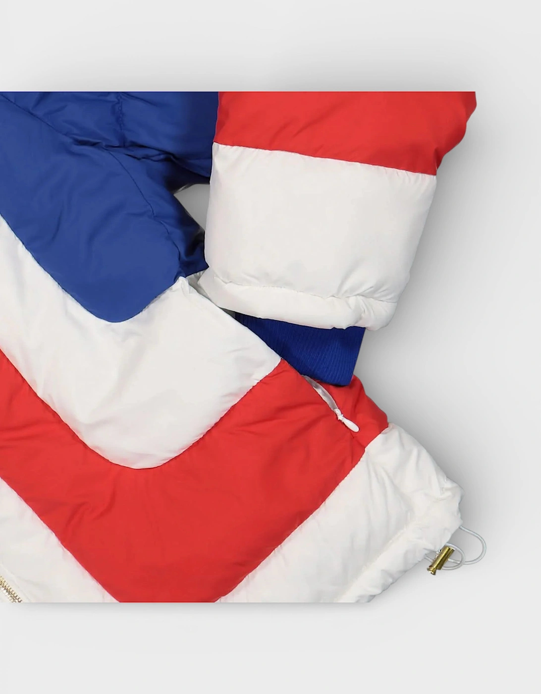 Curve Panel Puffer Jacket Red White Blue