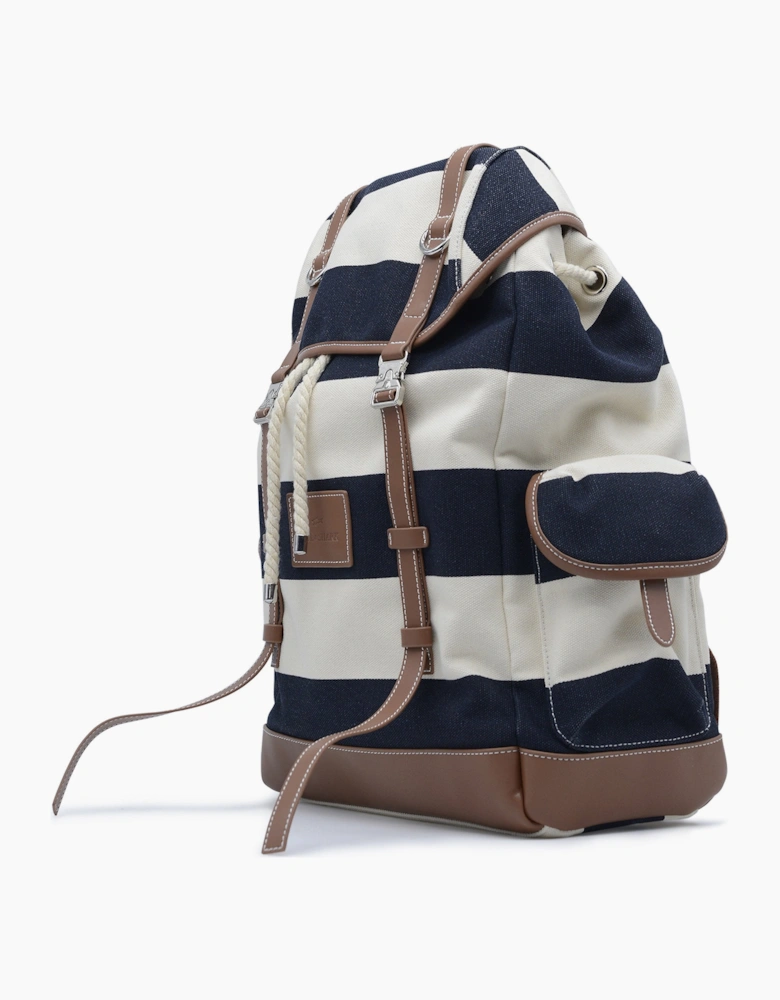 Leather Canvas Striped Backpack