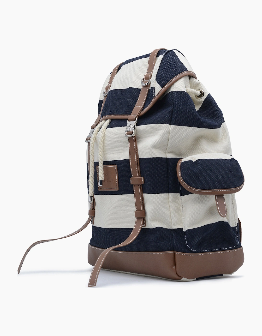 Leather Canvas Striped Backpack