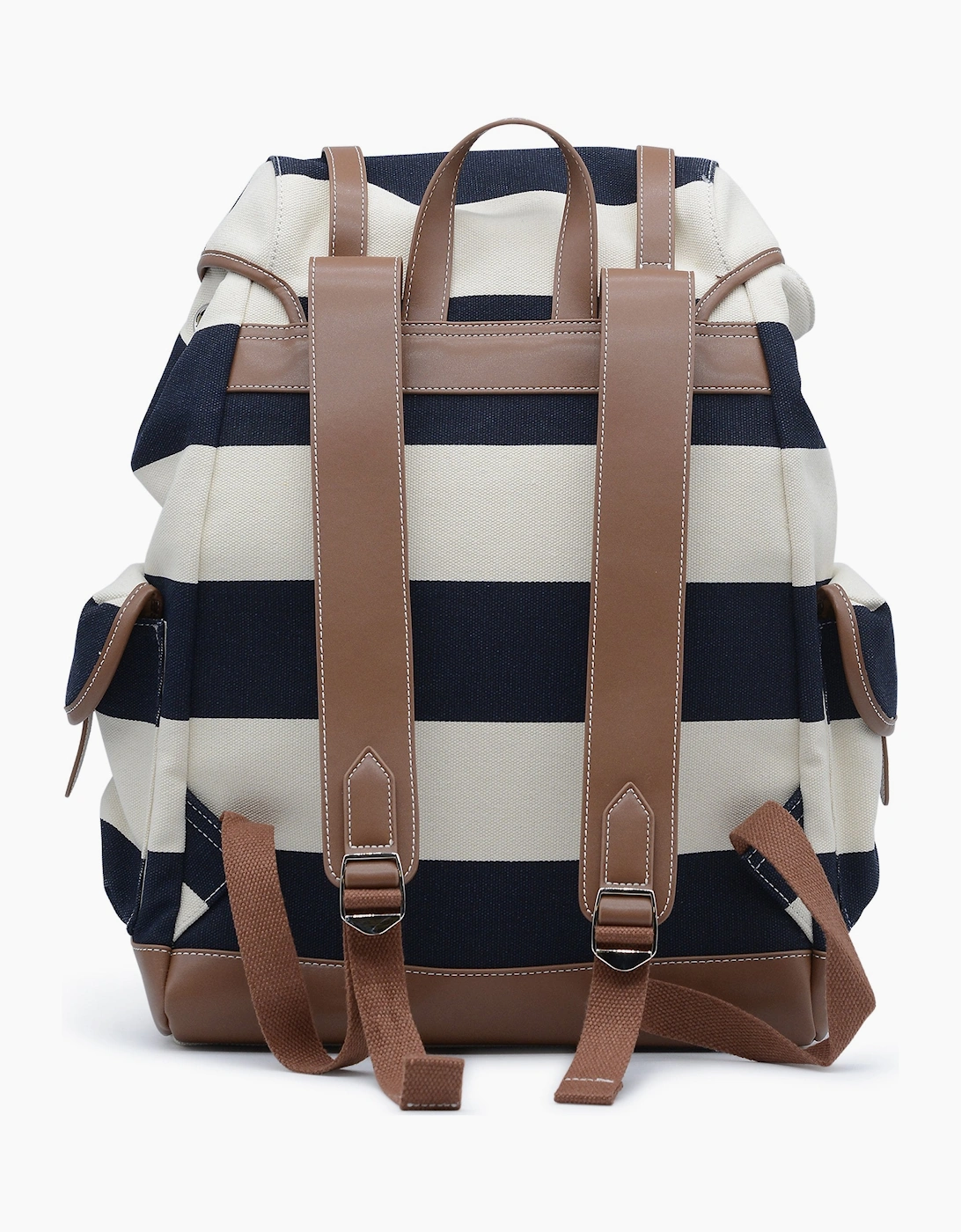 Leather Canvas Striped Backpack
