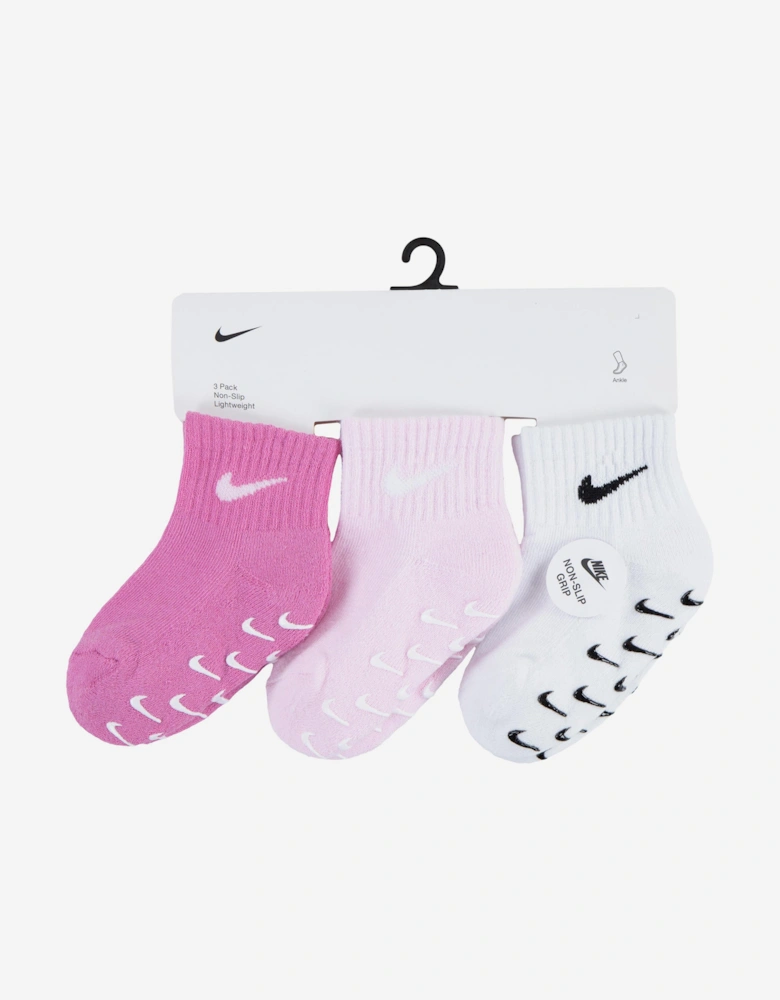 Baby Girls 3 Pack Gripper Quarter Socks Set in Pink