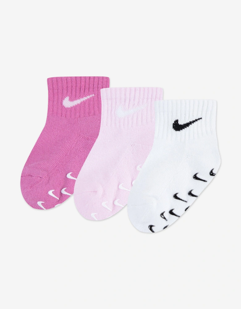 Baby Girls 3 Pack Gripper Quarter Socks Set in Pink