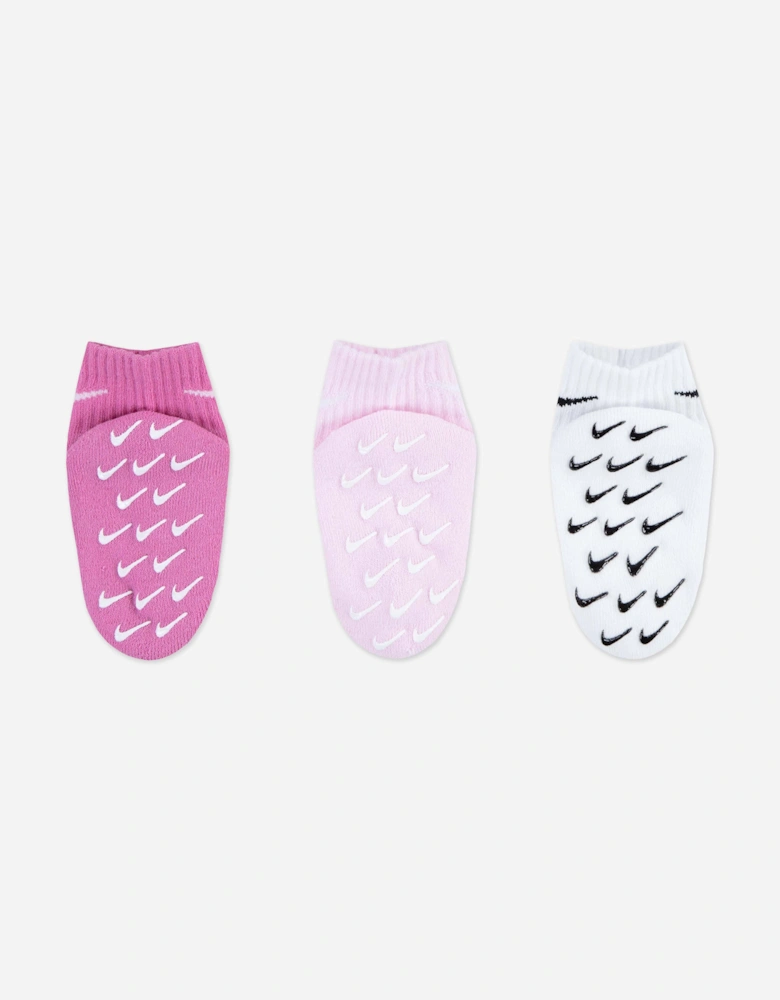 Baby Girls 3 Pack Gripper Quarter Socks Set in Pink