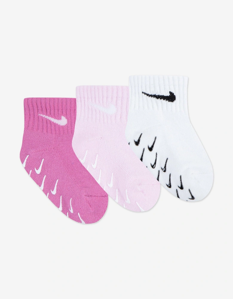 Baby Girls 3 Pack Gripper Quarter Socks Set in Pink