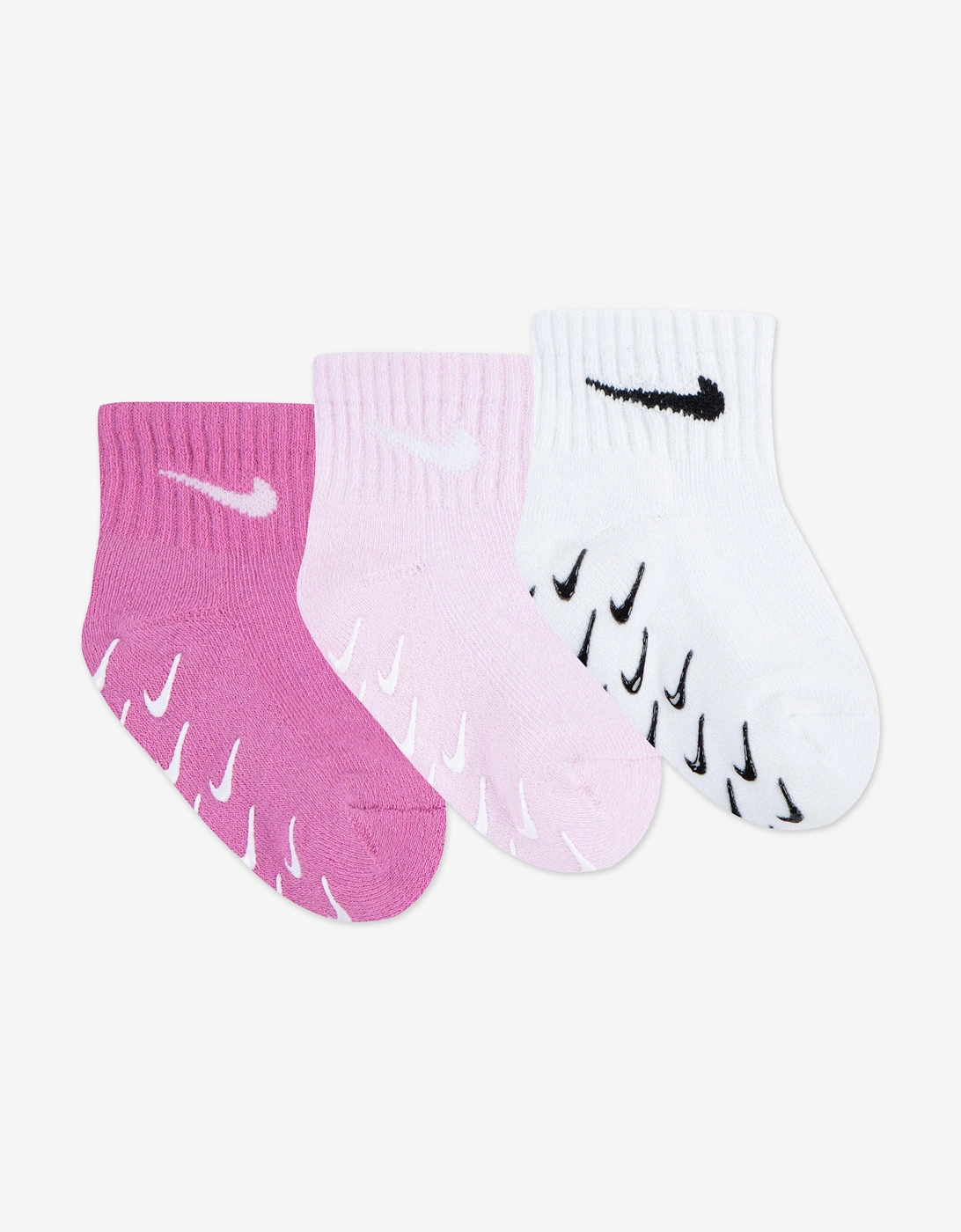 Baby Girls 3 Pack Gripper Quarter Socks Set in Pink