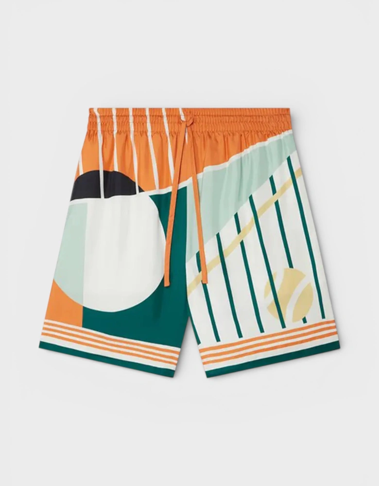 Drawstring Silk Shorts Court Abstrait