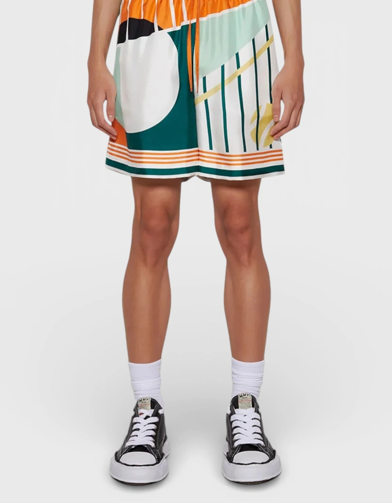 Drawstring Silk Shorts Court Abstrait