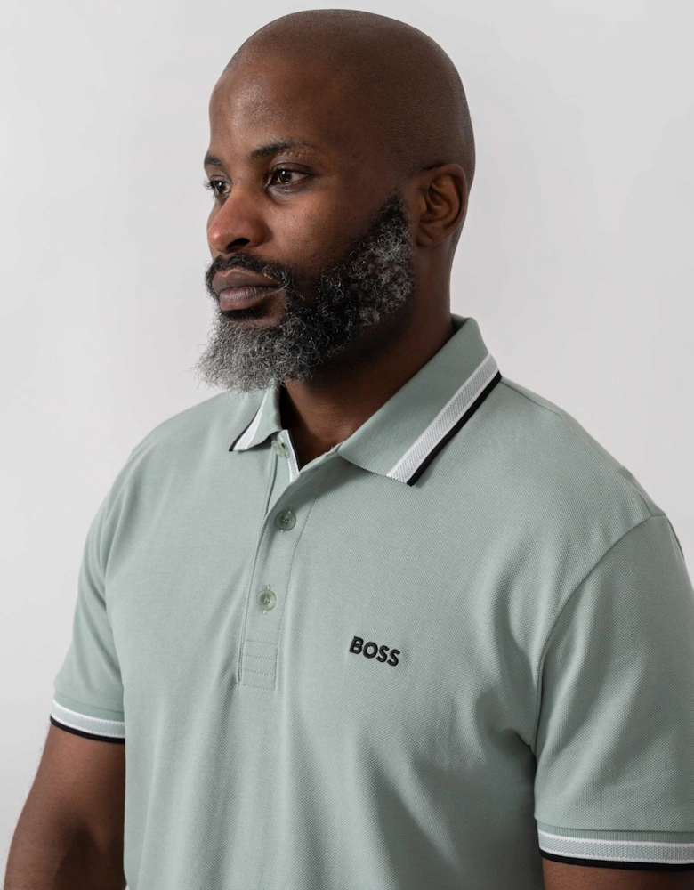 BOSS Green Paddy Mens Cotton-Piqué Polo Shirt with Contrast Logo - Open Green 360
