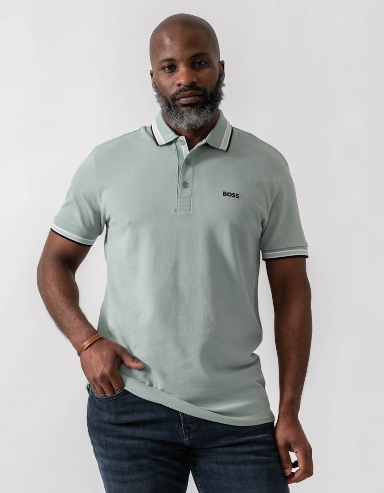BOSS Green Paddy Mens Cotton-Piqué Polo Shirt with Contrast Logo - Open Green 360
