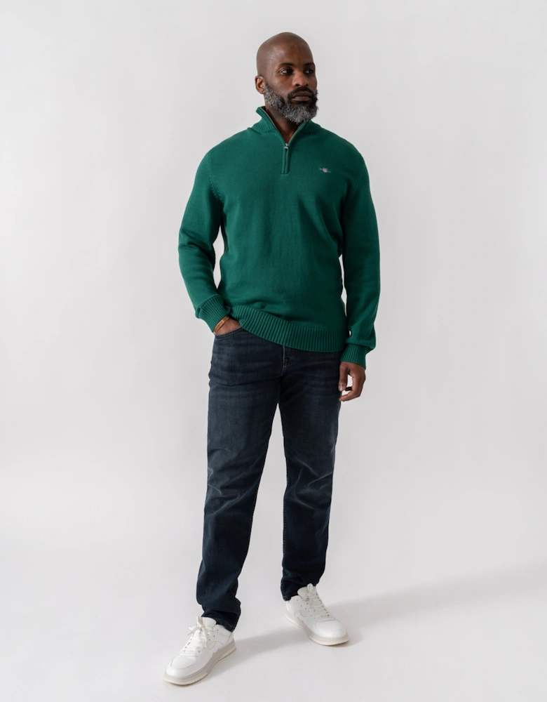 Mens Casual Cotton Half Zip Jumper - 373 Deep Forest Green