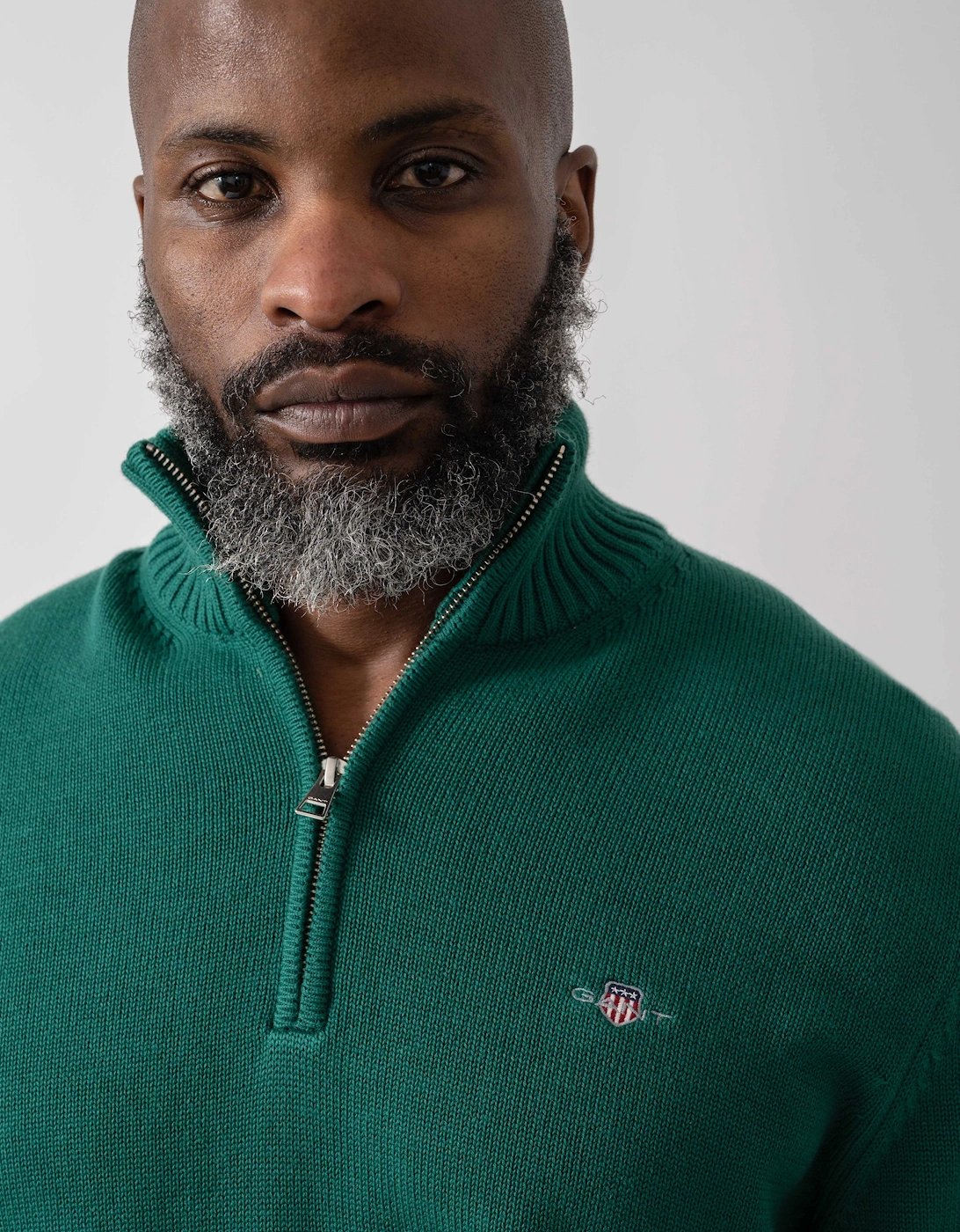 Mens Casual Cotton Half Zip Jumper - 373 Deep Forest Green