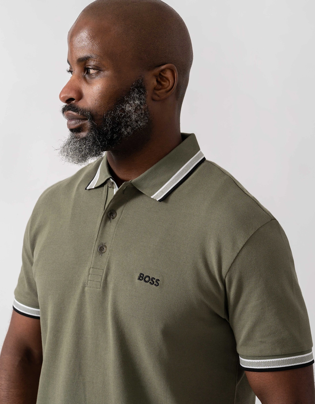 BOSS Green Paddy Mens Cotton-Piqué Polo Shirt with Contrast Logo - Dark Beige 258