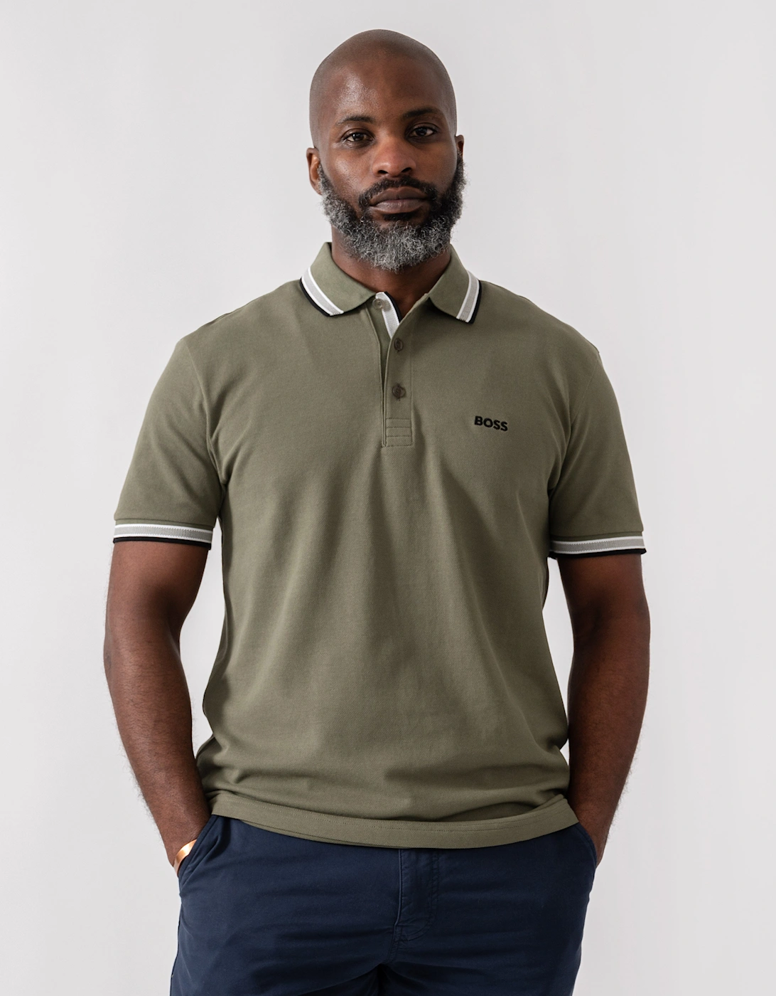 BOSS Green Paddy Mens Cotton-Piqué Polo Shirt with Contrast Logo - Dark Beige 258, 6 of 5