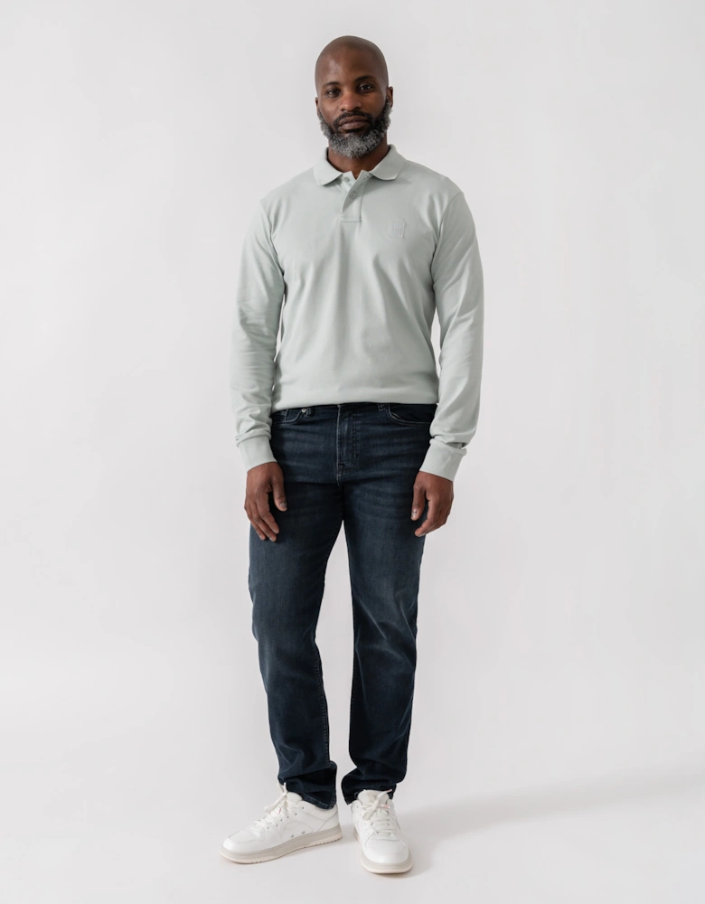 BOSS Orange Passerby Mens Long Sleeve Stretch-Cotton Polo Shirt with Logo Patch - Silver 043