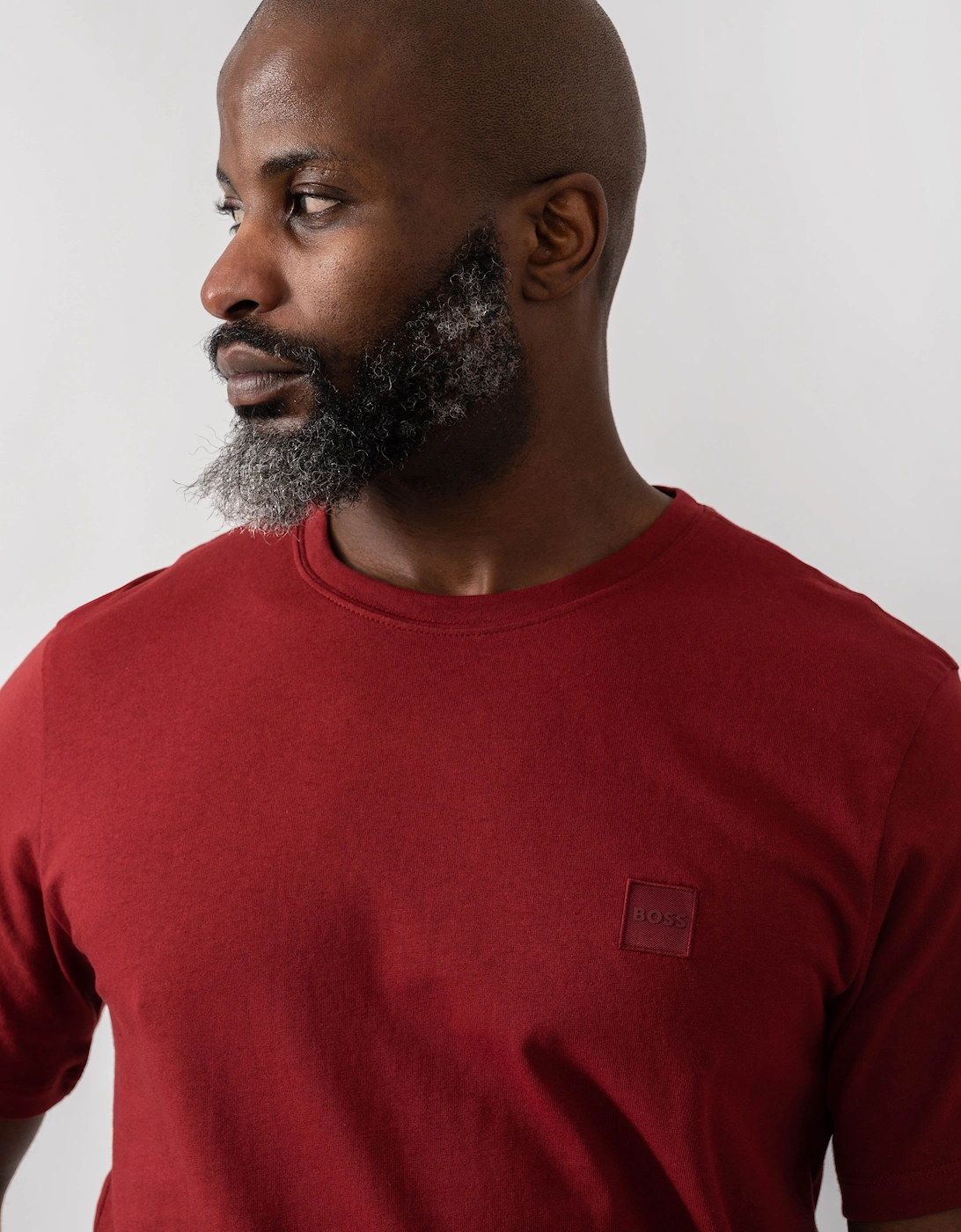 BOSS Orange Tales Mens Cotton-Jersey T-shirt With Logo Patch - Dark Red 605