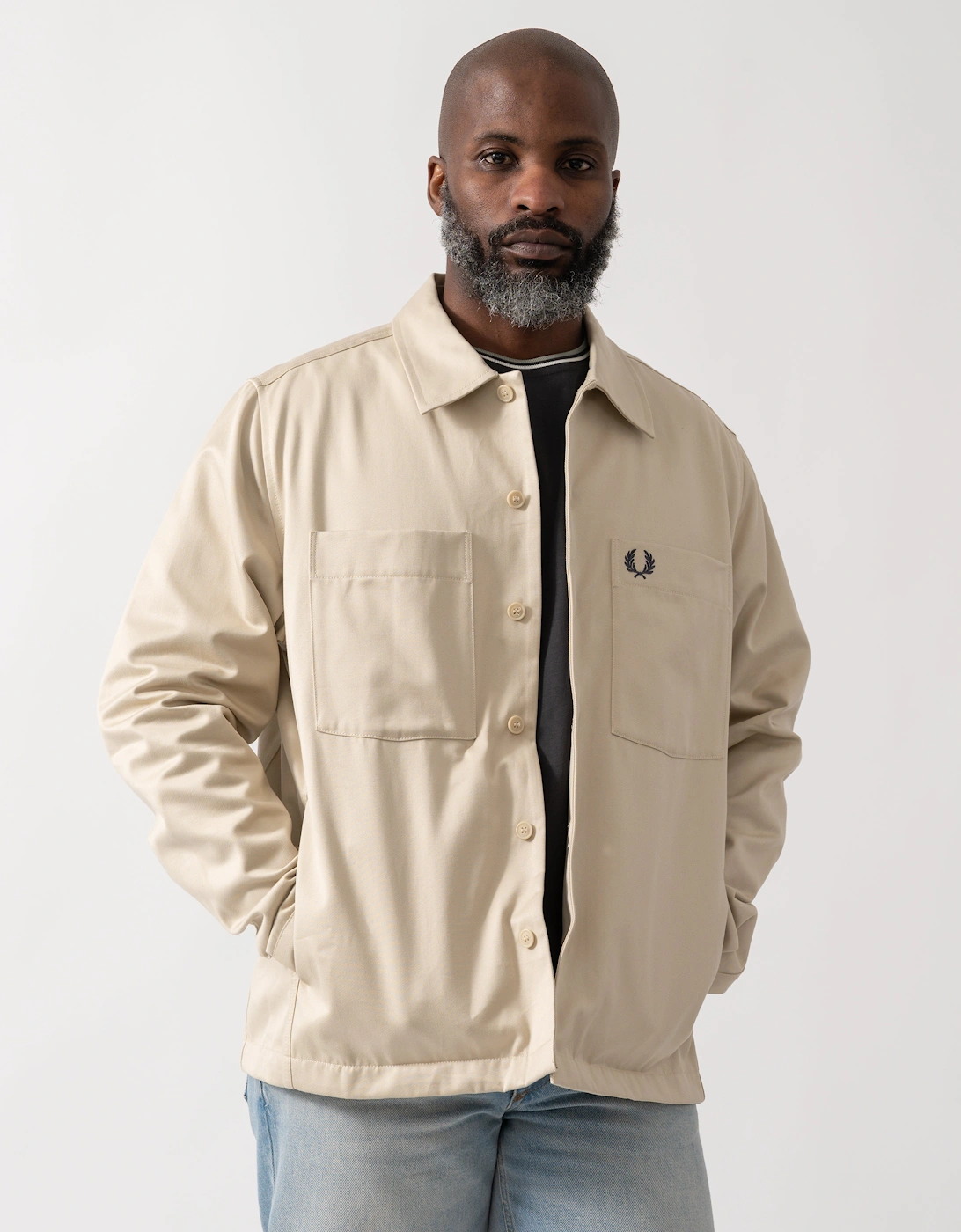 Fred Perry Men's Oatmeal Twill Overshirt - 691  42/Regular Xl
