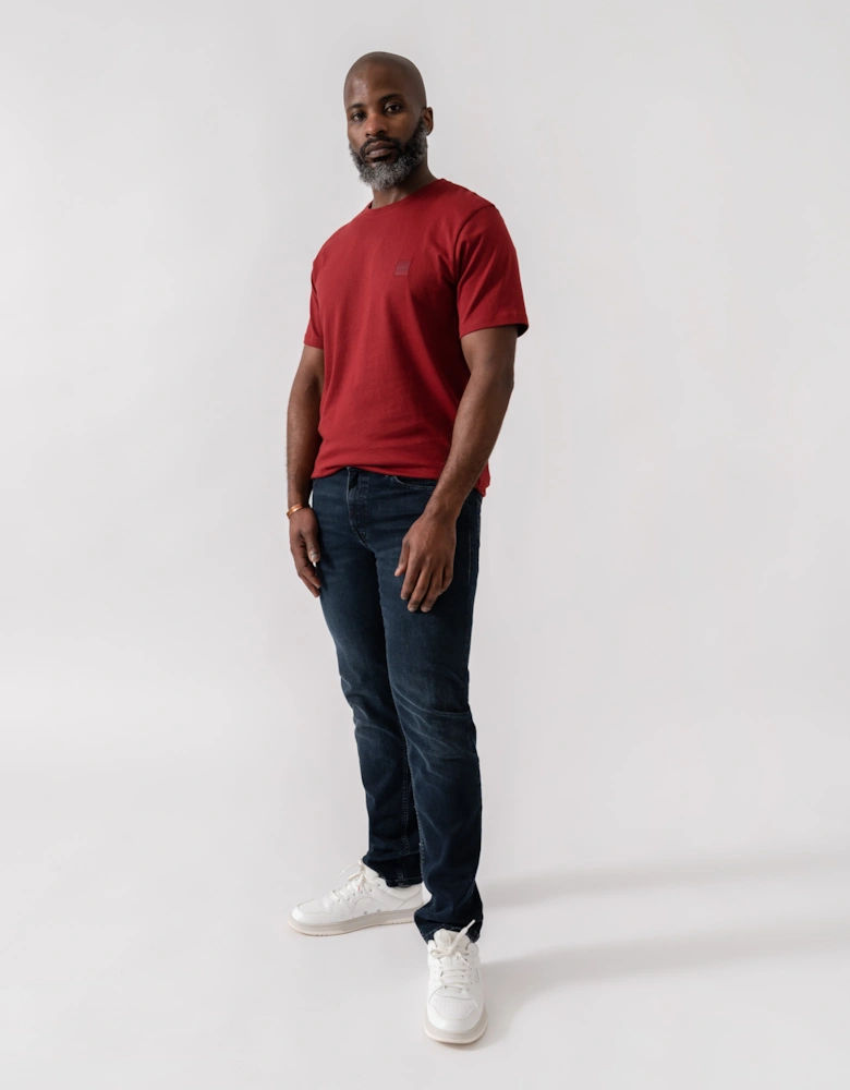 BOSS Orange Tales Mens Cotton-Jersey T-shirt With Logo Patch - Dark Red 605