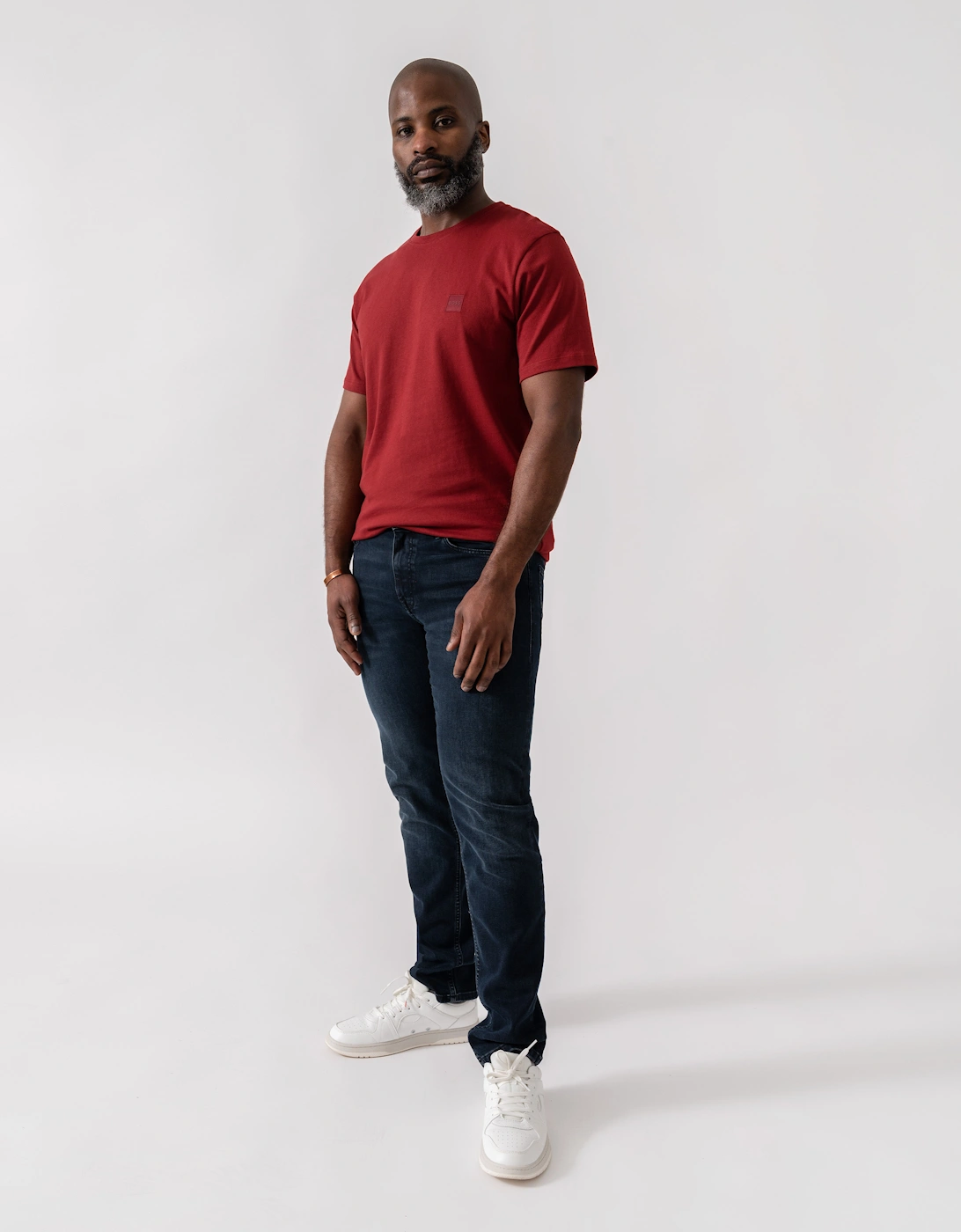 BOSS Orange Tales Mens Cotton-Jersey T-shirt With Logo Patch - Dark Red 605