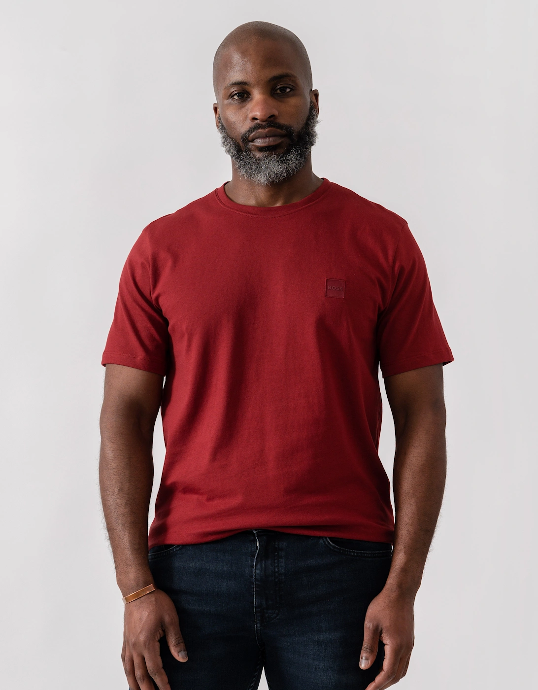 BOSS Orange Tales Mens Cotton-Jersey T-shirt With Logo Patch - Dark Red 605, 5 of 4