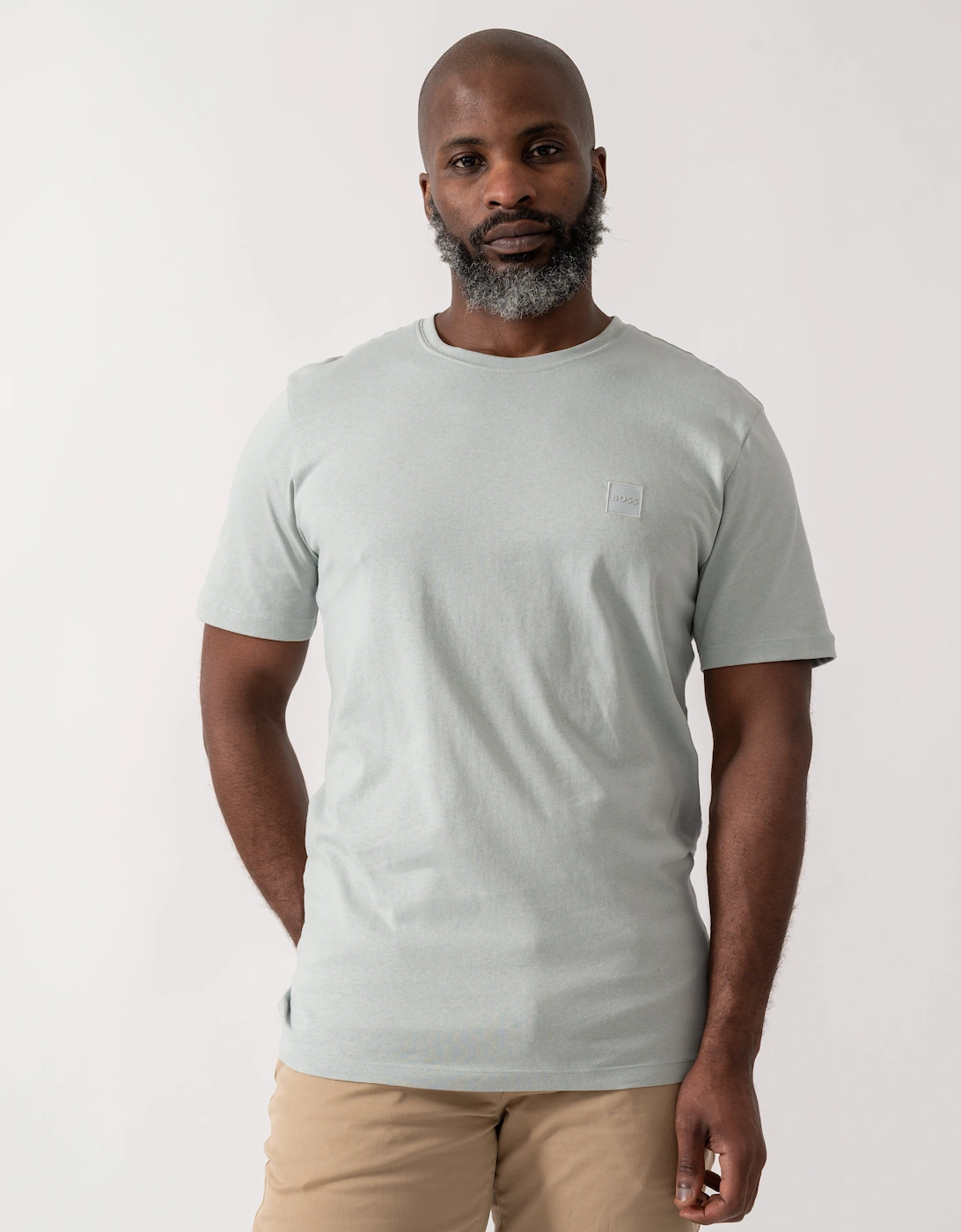 Boss Men's BOSS Orange Tales Mens Cotton-Jersey T-shirt With Logo Patch - Silver 043 - Grey