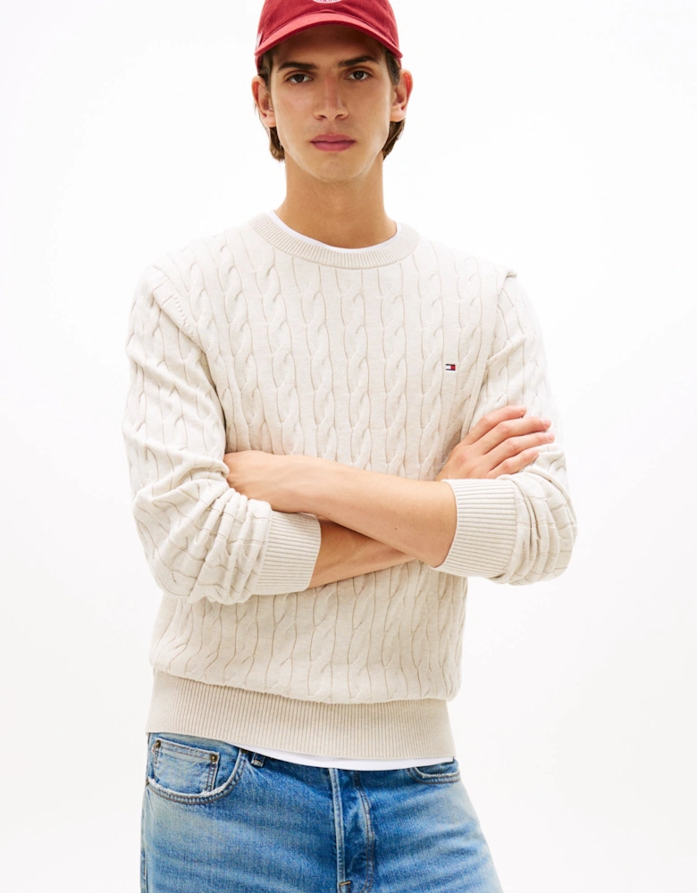 Classic Cable Mens Crew Jumper - Heathered Oatmilk