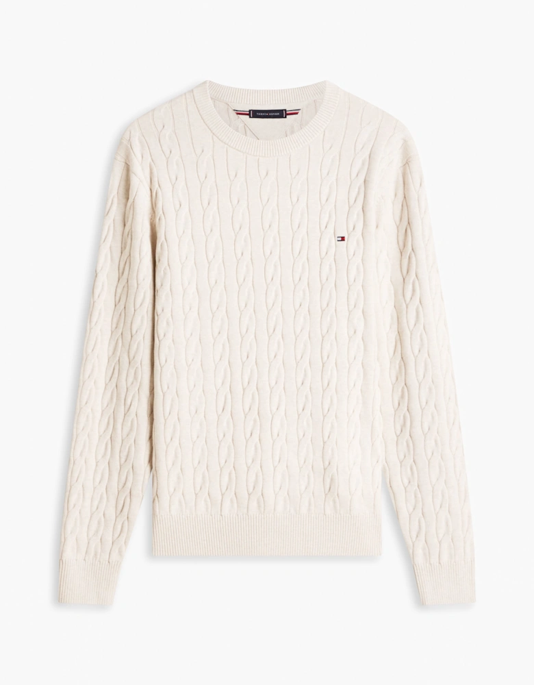 Classic Cable Mens Crew Jumper - Heathered Oatmilk