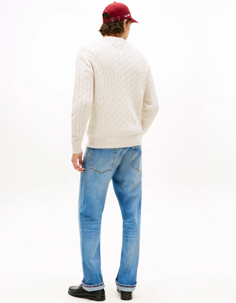 Classic Cable Mens Crew Jumper - Heathered Oatmilk