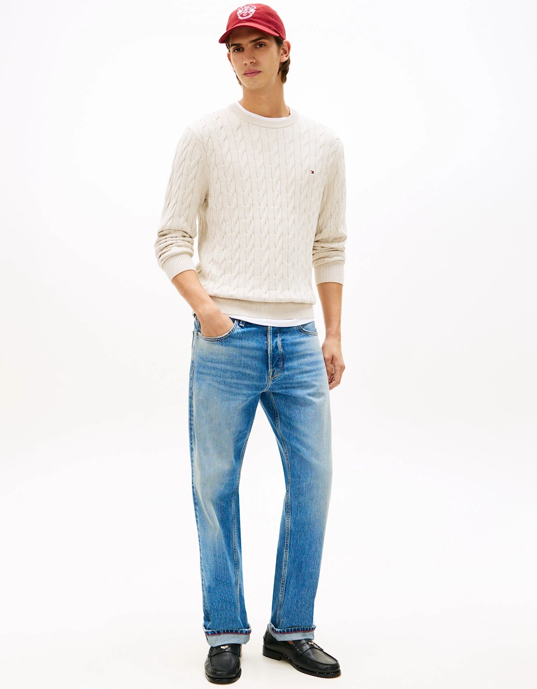 Classic Cable Mens Crew Jumper - Heathered Oatmilk