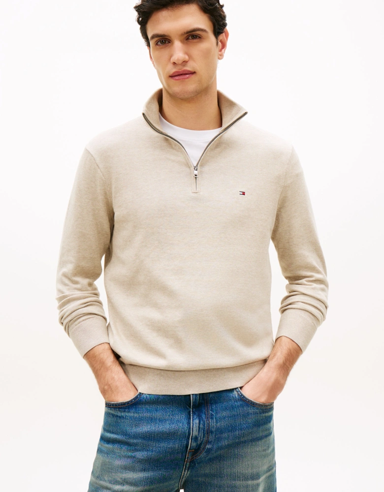 Essential Cotton 1/4 Zip Mock Mens Sweatshirt - Sandalwood Heather