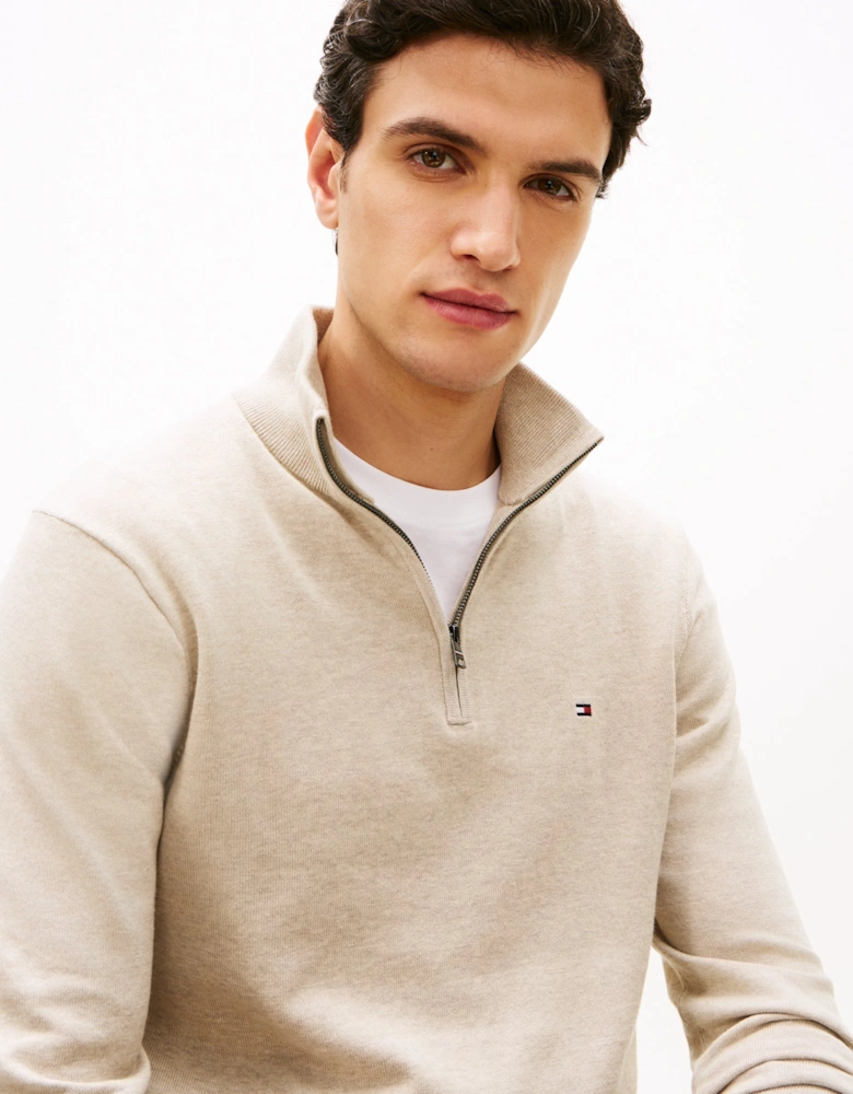 Essential Cotton 1/4 Zip Mock Mens Sweatshirt - Sandalwood Heather