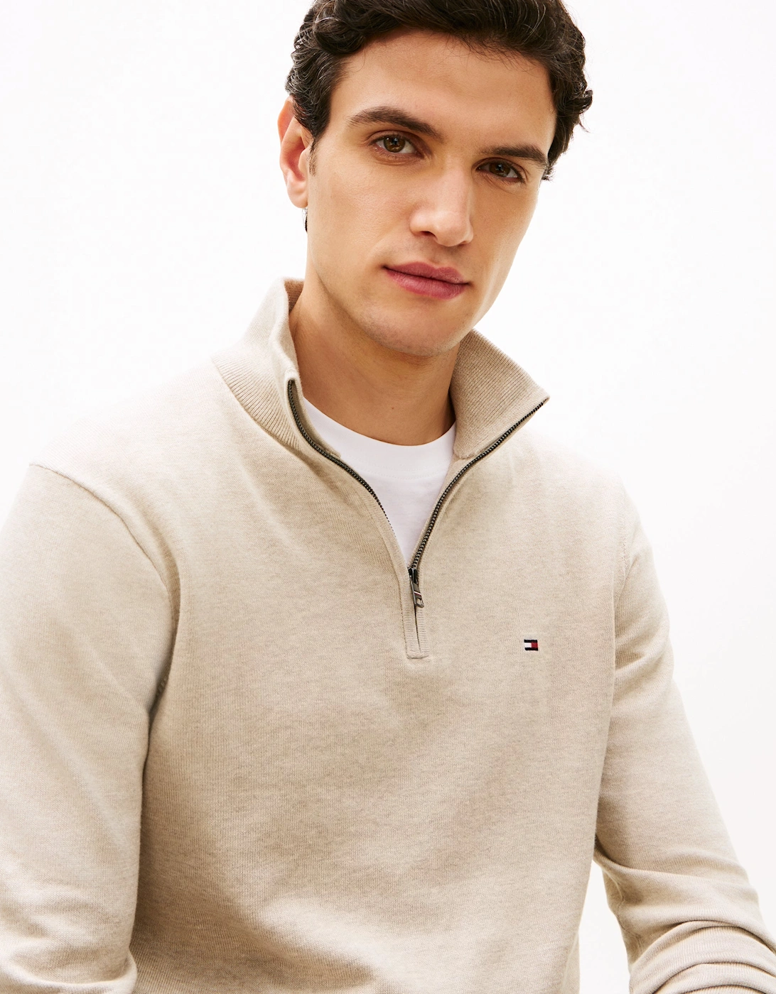 Essential Cotton 1/4 Zip Mock Mens Sweatshirt - Sandalwood Heather