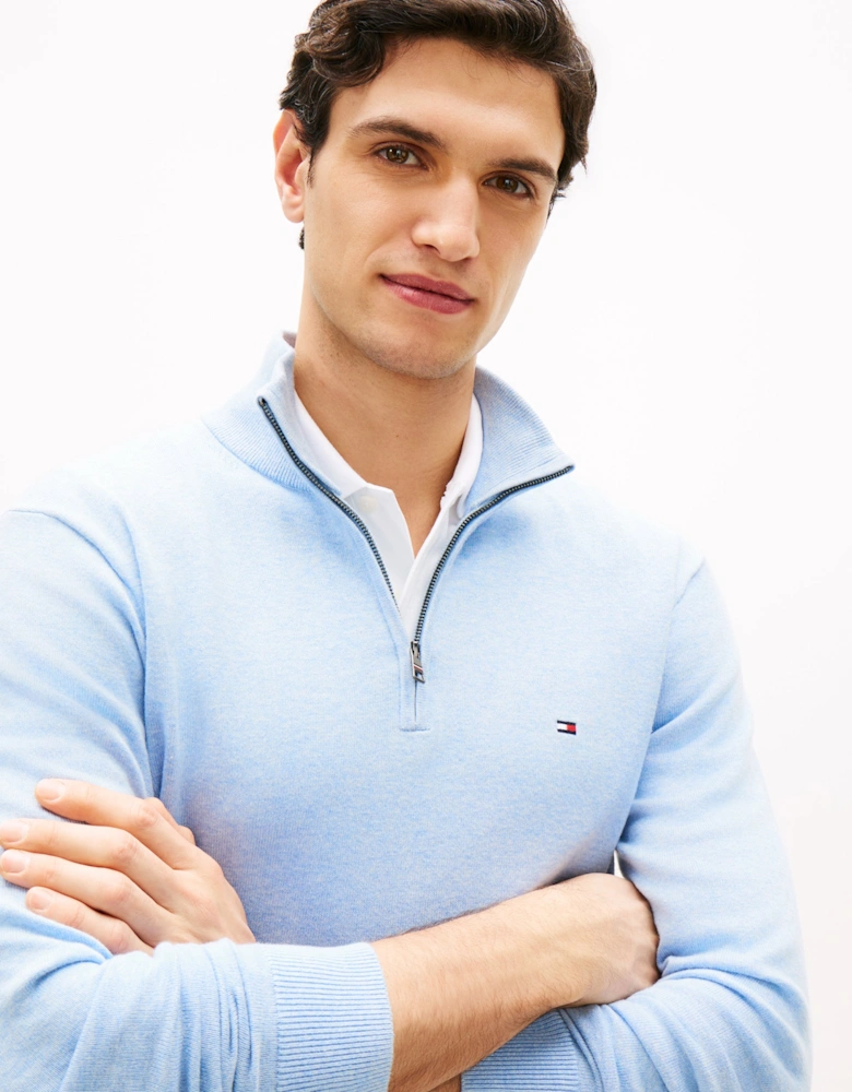 Essential Cotton 1/4 Zip Mock Mens Sweatshirt - Vessel Blue Heather