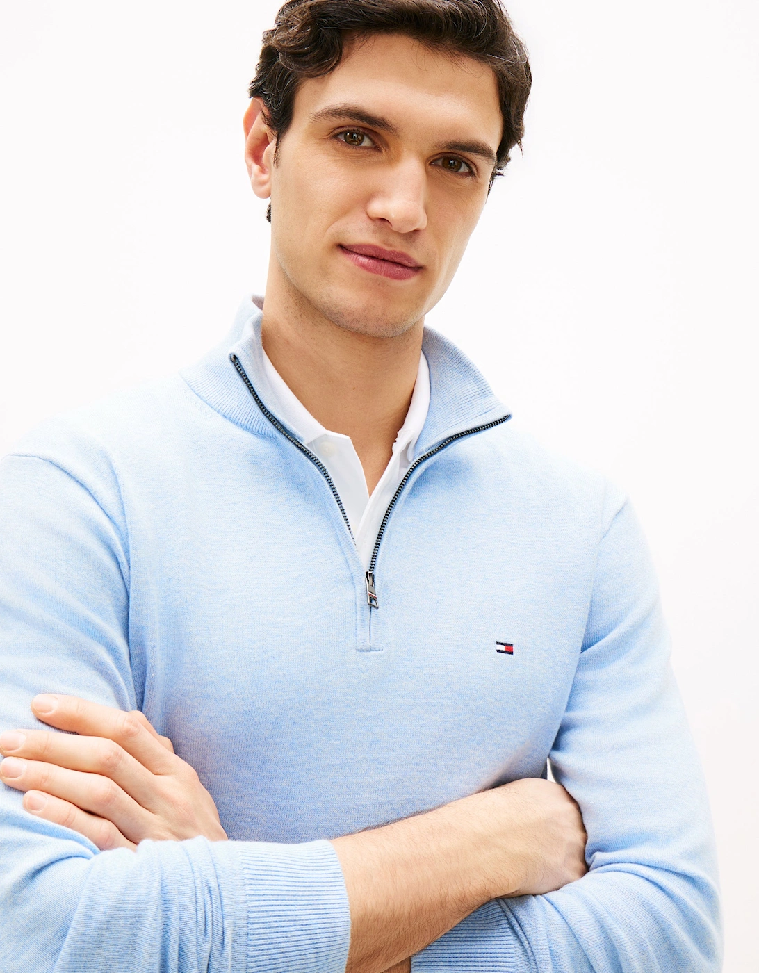 Essential Cotton 1/4 Zip Mock Mens Sweatshirt - Vessel Blue Heather