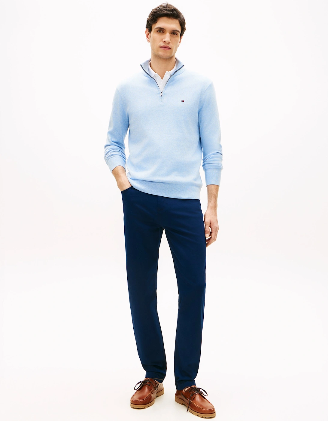 Essential Cotton 1/4 Zip Mock Mens Sweatshirt - Vessel Blue Heather