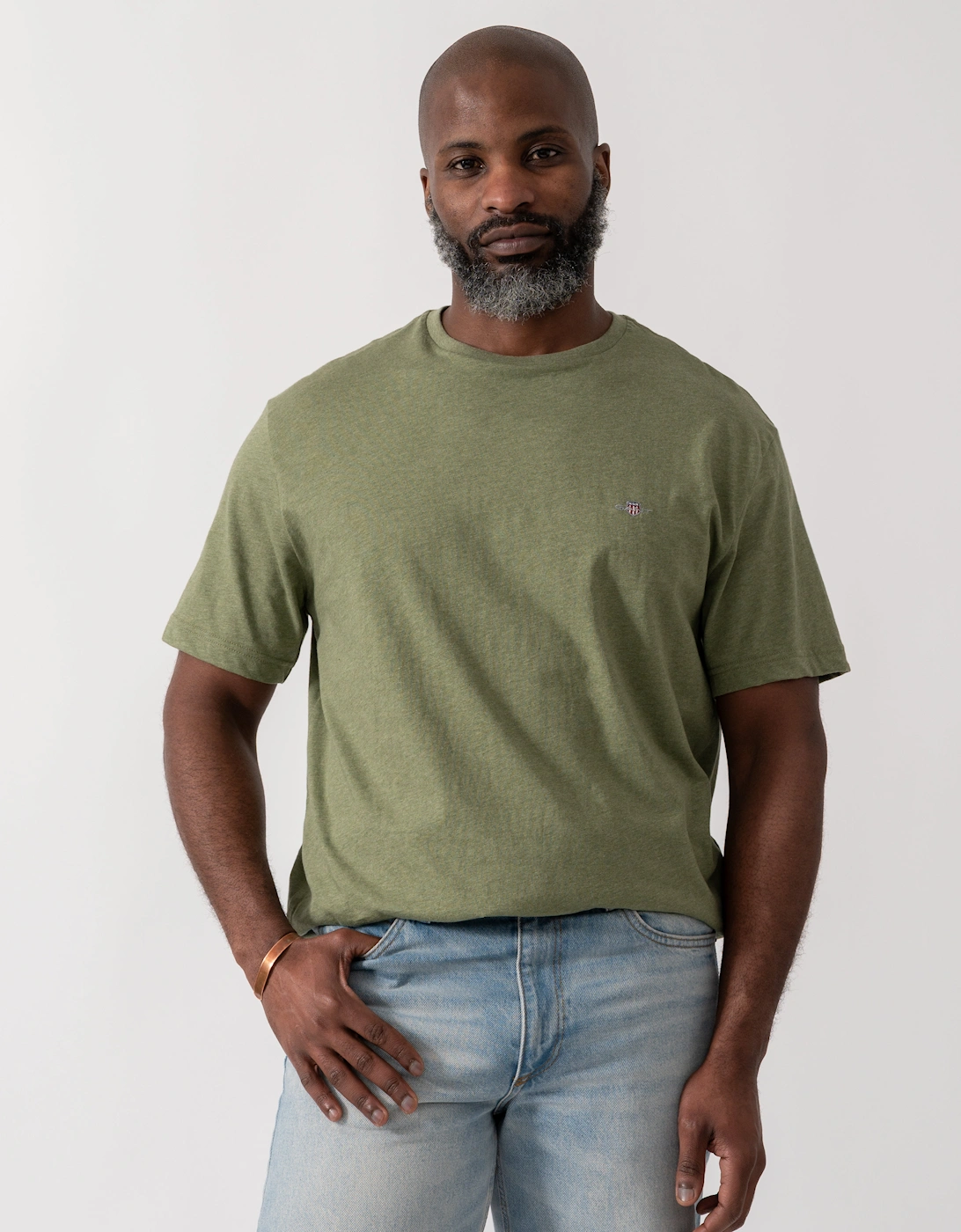 Mens Regular Fit Short Sleeve Shield Logo T-Shirt - 391 Dark Cactus Melange, 5 of 4