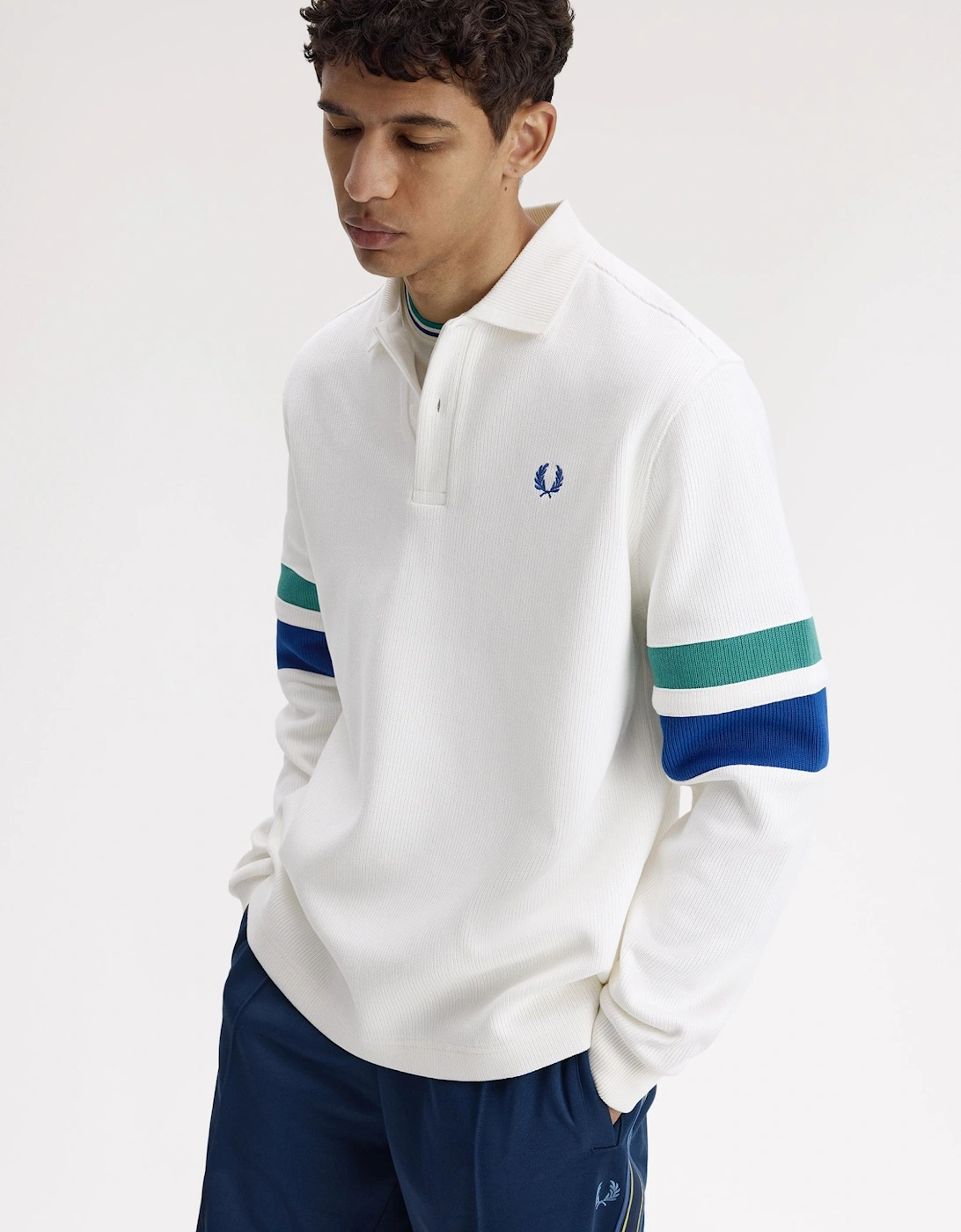 M2416 Tipped Sleeve Collared Sweat - Snow White