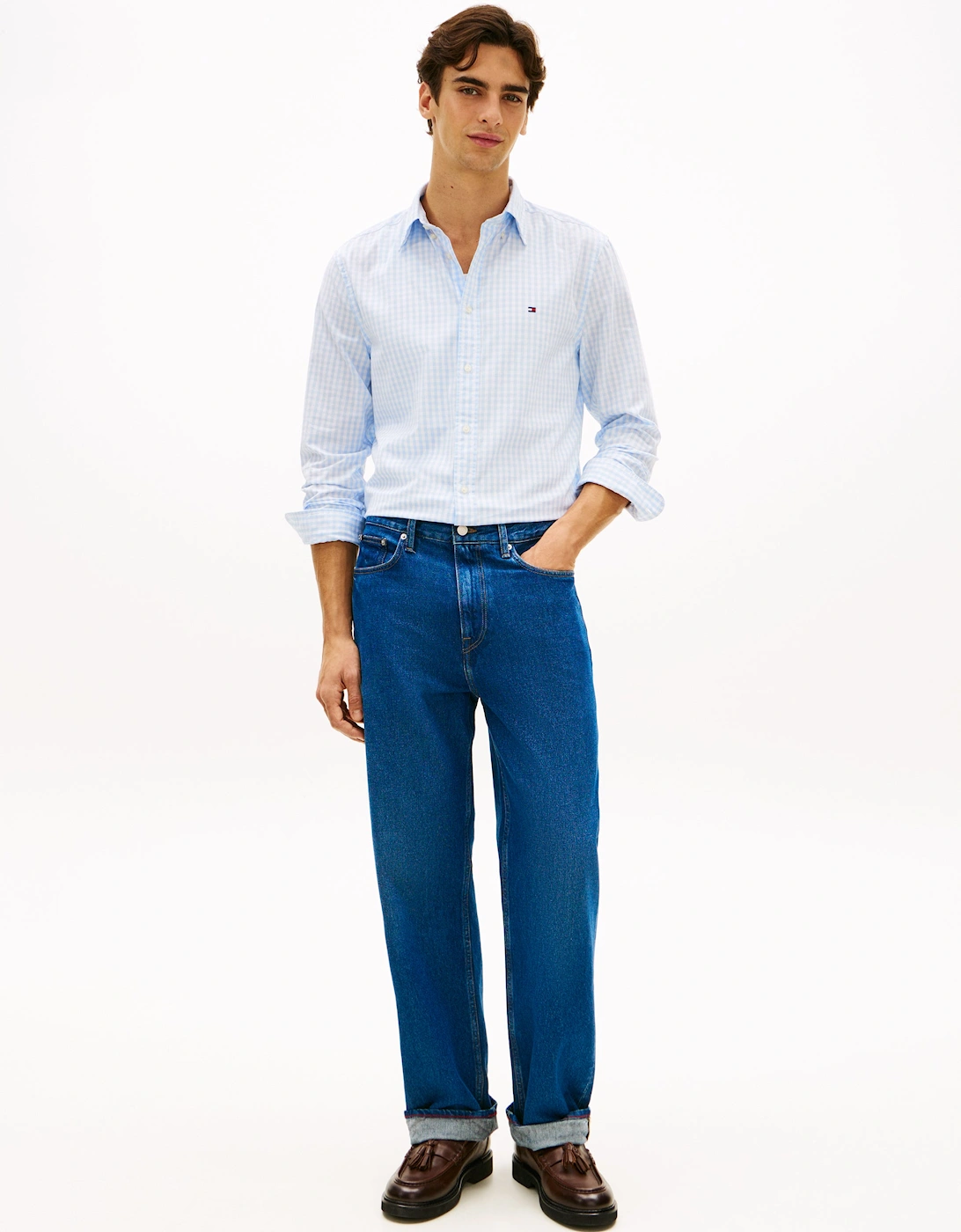 Flex Poplin Gingham Mens Long Sleeve Shirt - Sweet Blue/Check