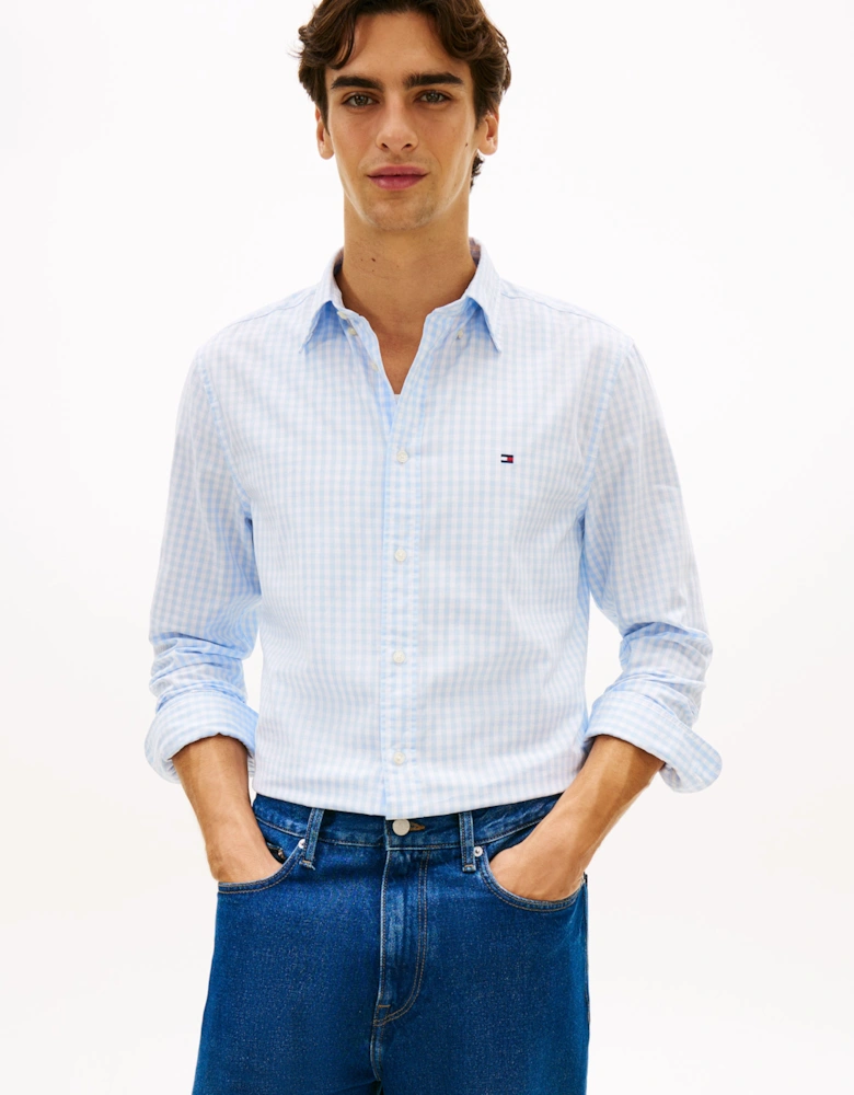 Flex Poplin Gingham Mens Long Sleeve Shirt - Sweet Blue/Check