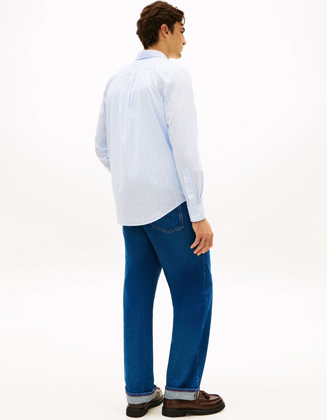 Flex Poplin Gingham Mens Long Sleeve Shirt - Sweet Blue/Check