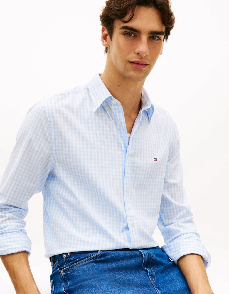 Flex Poplin Gingham Mens Long Sleeve Shirt - Sweet Blue/Check