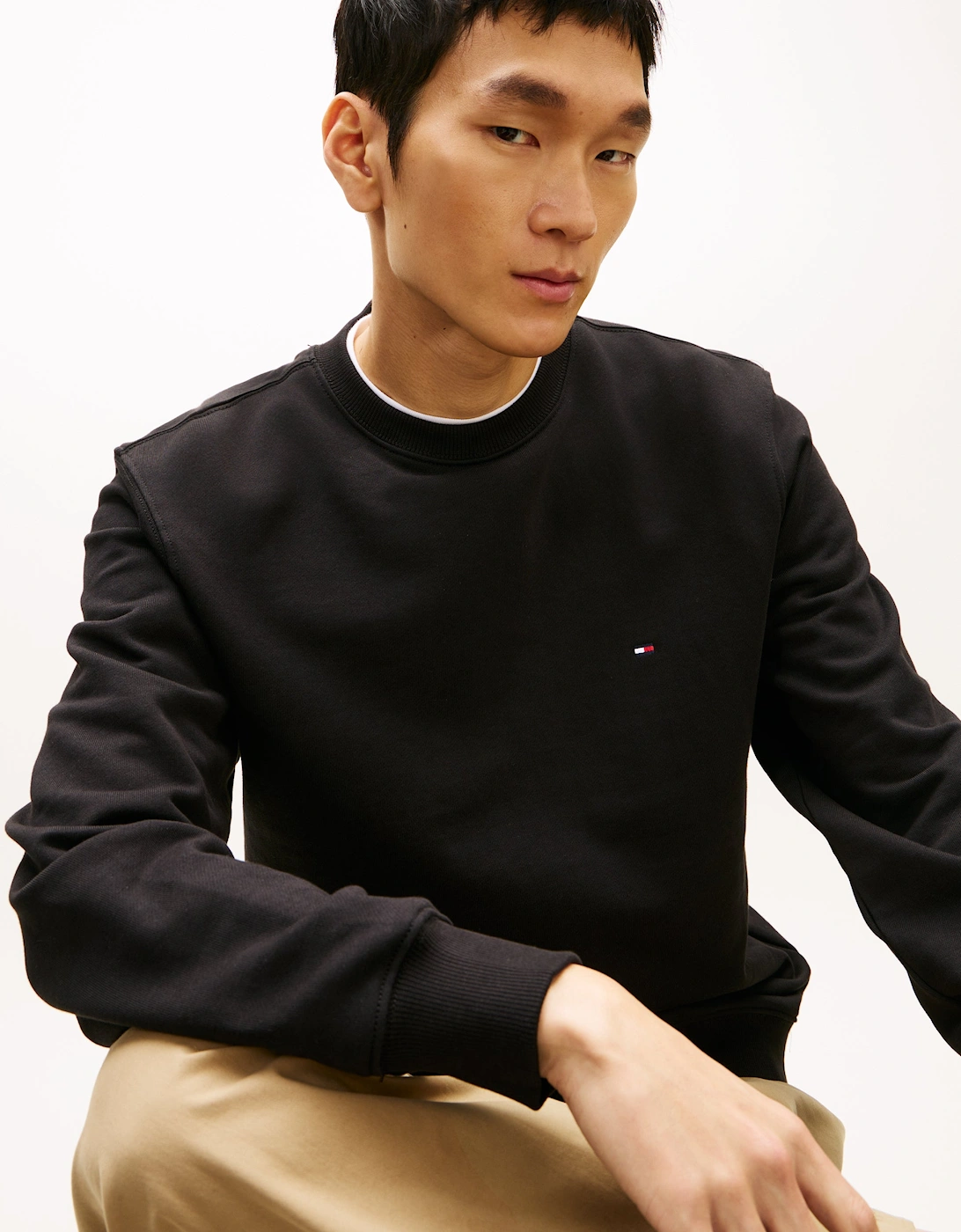 Essential Mens Terry Cotton Crew Neck - Black