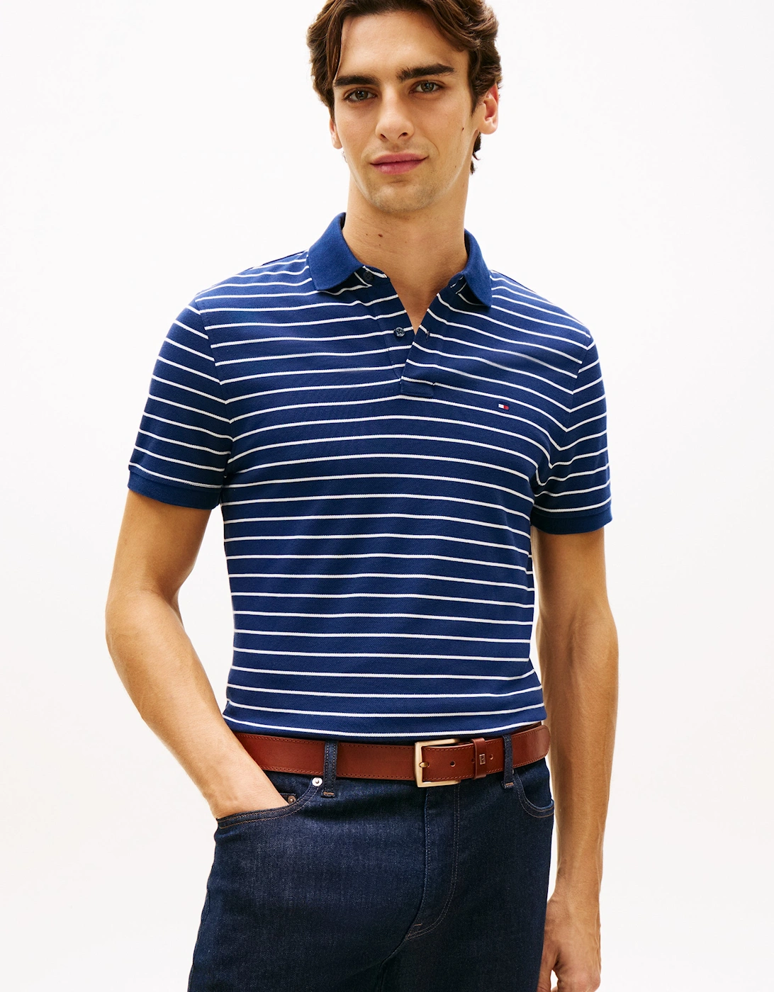 Tommy Hilfiger Men's White 1985 Regular Fit Polo - Carbon Navy/Ivory Petal  38/Regular M