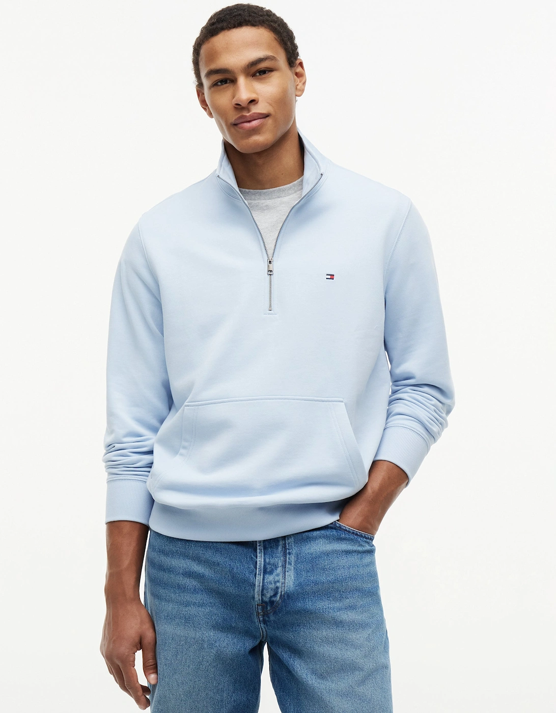 Essential Terry 1/4 Zip Mens Sweatshirt - Breezy Blue, 6 of 5