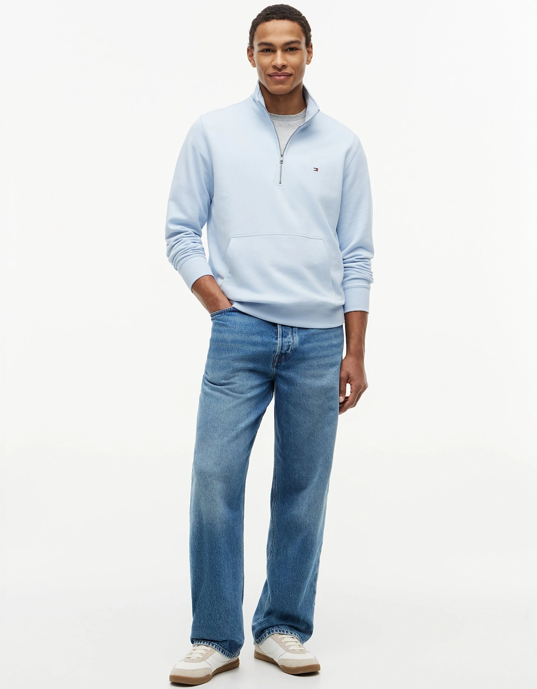 Essential Terry 1/4 Zip Mens Sweatshirt - Breezy Blue